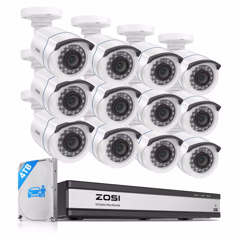 Kit di telecamere di sicurezza - 12 telecamere cablate da 1080p - Registratore video digitale (DVR) da 4TB - Resistenti all'acqua e con visione notturna - Adatte per interni ed esterni