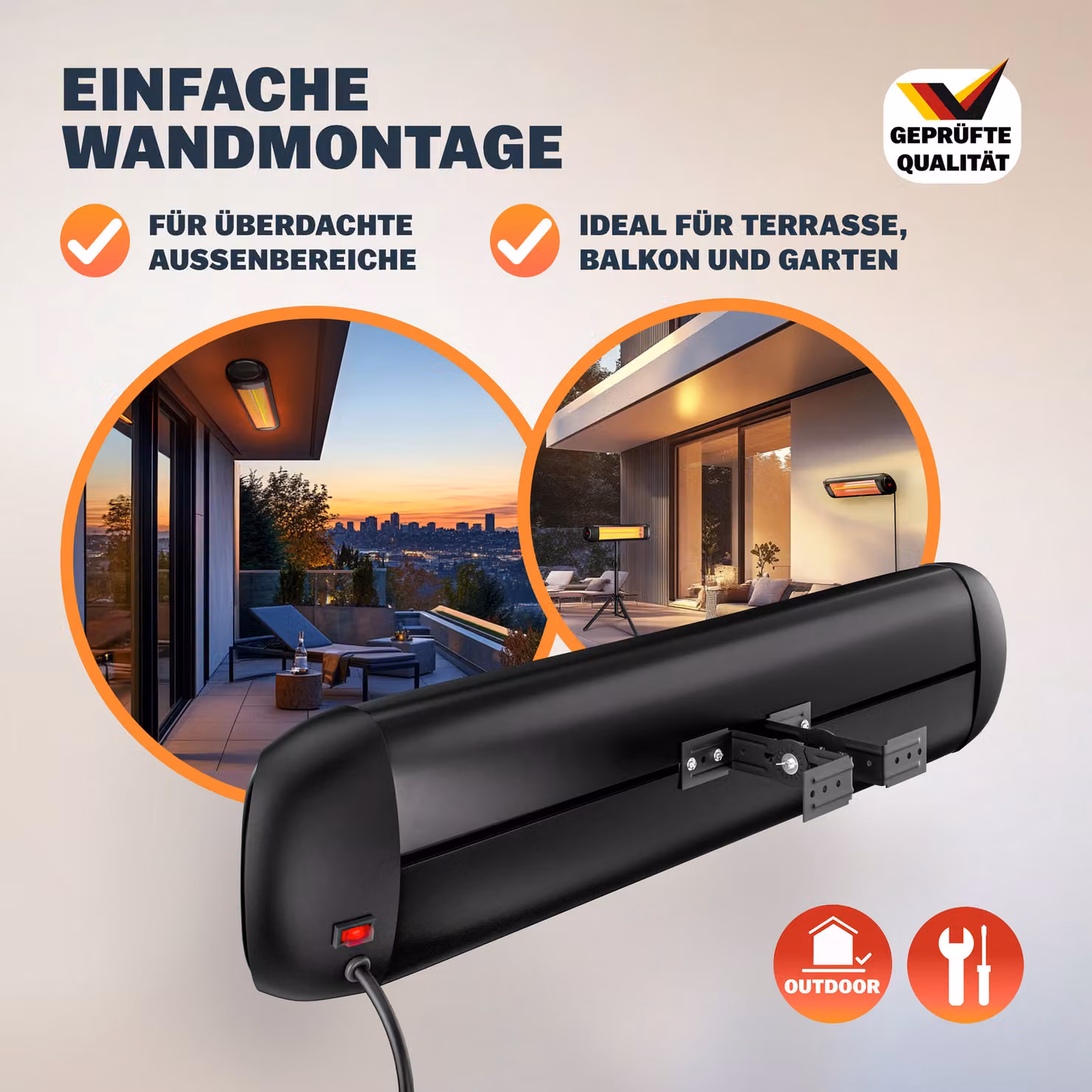 Stufa a infrarossi Monzana da 2500W in alluminio nera – 4