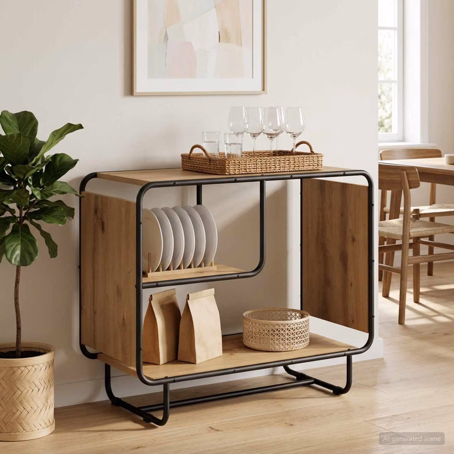Credenza in stile industriale vidaXL in rovere e metallo, colore marrone, L 80 cm x P 37,5 cm x H 64,5 cm
