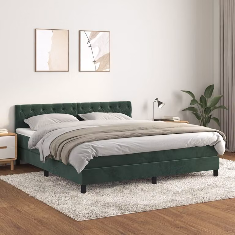 Maison Exclusive - Giroletto a Molle con Materasso Verde Scuro 160x200 cm Velluto