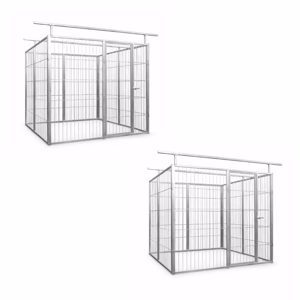 Set di 2 box per cani SIDERBOX in acciaio zincato a caldo, colore argento, H: 180 cm x L: 200 cm x P: 200 cm – 2