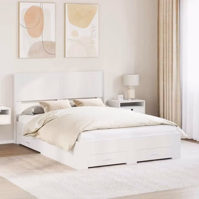 Struttura del letto con stoccaggio e testata-Giroletto con contenitore Bianco 118462