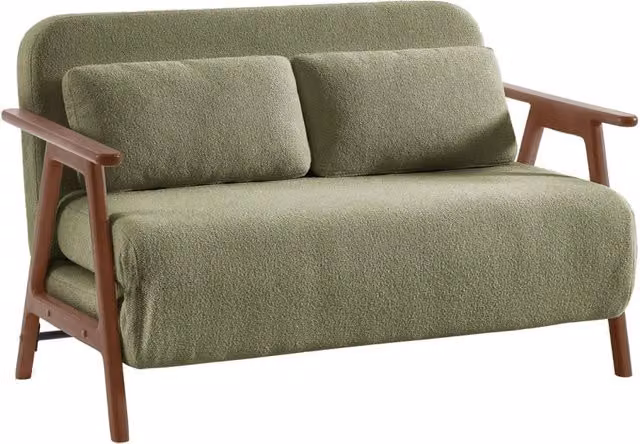 Divano letto convertibile 2 posti in legno di hevea tinto noce chiaro