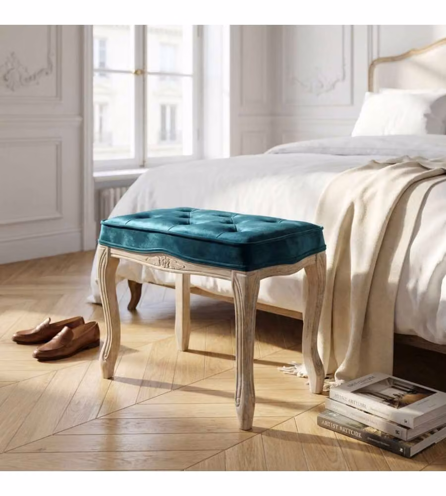 Sgabello Marly Cosma in Velluto Blu con Struttura in Legno Decorativo L/P/H: 50 x 36 x 47 cm – 1