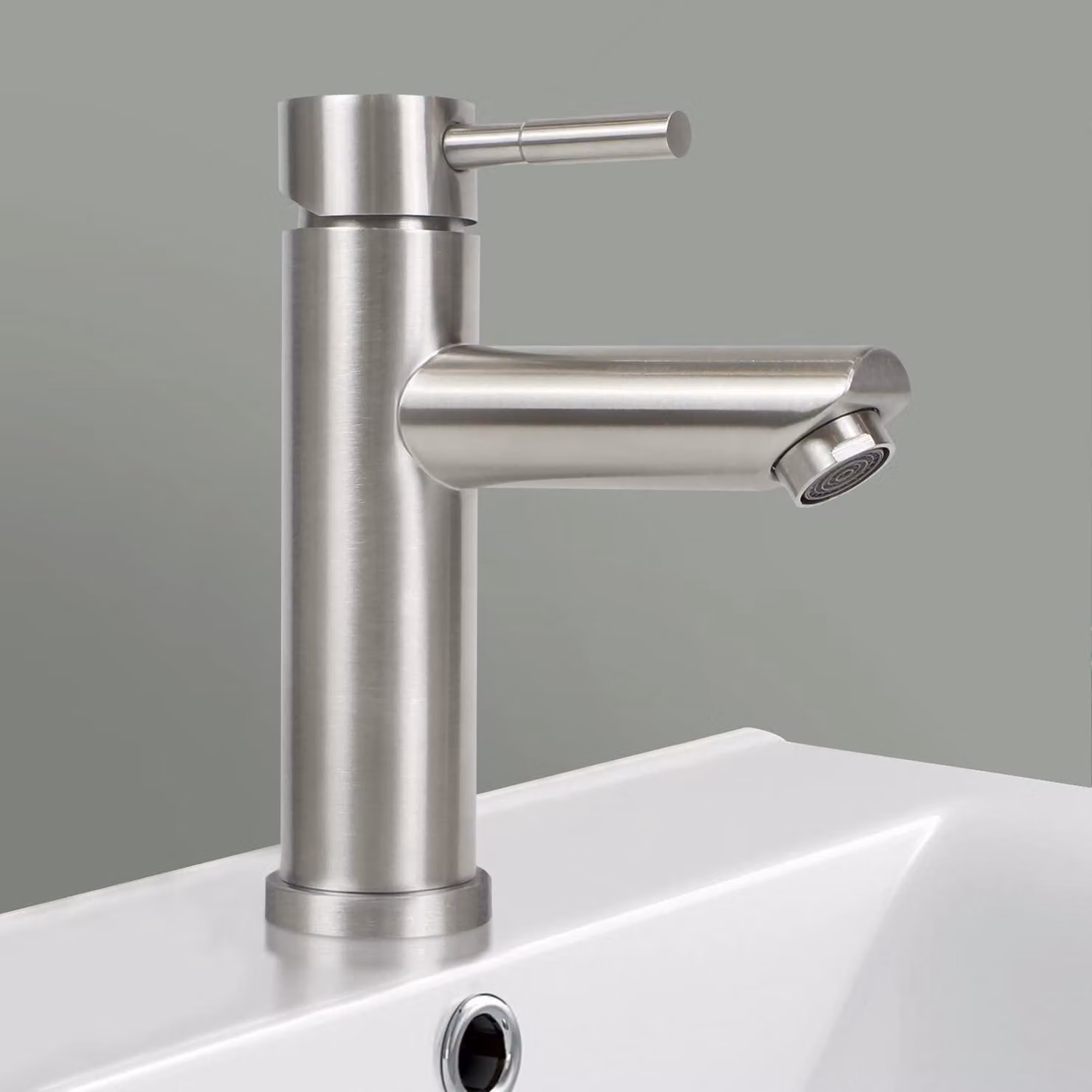 Miscelatore monocomando in acciaio inossidabile spazzolato per lavabo, con controllo dell'acqua calda e fredda