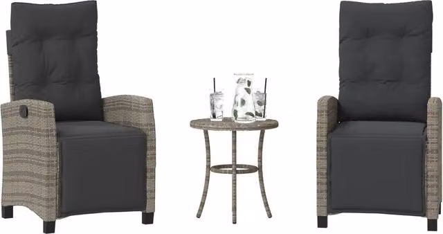 Set da Bistrò 3 pz con Cuscini Grigio in Polyrattan 365251