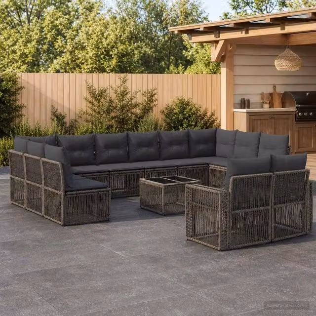 Set Divano da Giardino a L vidaXL in Polyrattan con Tavolino e Cuscini, Grigio e Antracite