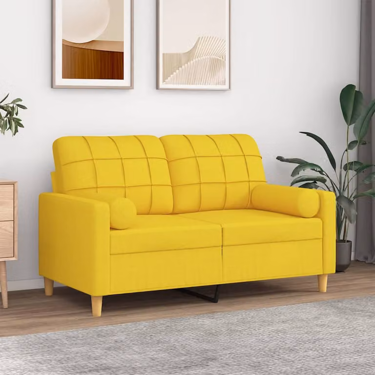 vidaXL Divano a 2 Posti Moderno in Tessuto Giallo con Cuscini e Rivestimenti Rimovibili
