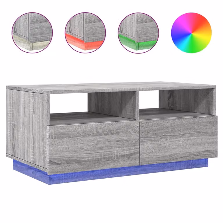 Tavolino con luci LED grigio Sonoma 90x49x40 cm