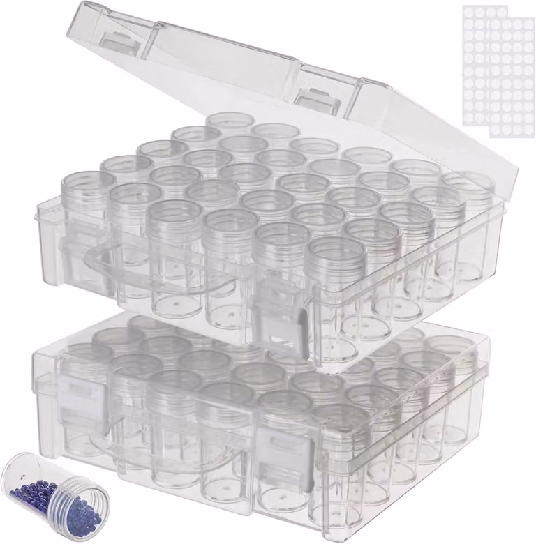 Contenitore per Diamond Painting, con 30 scomparti, set da 2, piccolo, trasparente, ideale per hobbisti