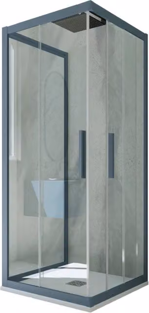 Box doccia Kolors Trio FORTE a 3 lati scorrevole con vetro trasparente e profilo blu navy, L: 90 cm, P: 80 cm, H: 200 cm