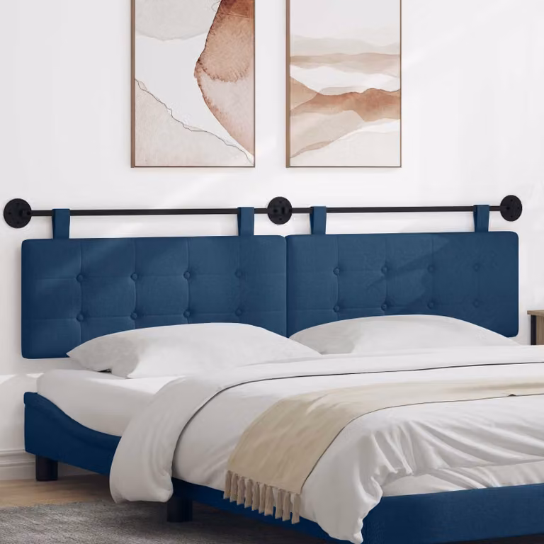 Testiera per letto sospesa vidaXL in tessuto blu con pannello imbottito moderno