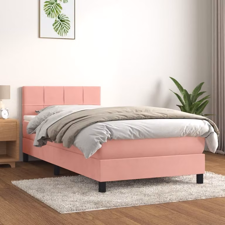 The Living Store Letto a molle con materasso Rosa 80x200 cm Velluto
