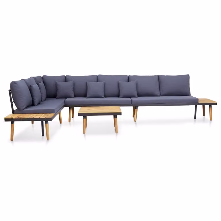 Set da giardino 7 pezzi con cuscini, in legno massello di acacia, marrone, vidaXL