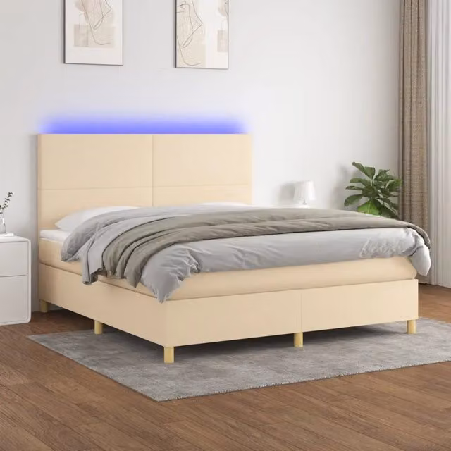 Letto Ibrido con Materasso a Molle Insacchettate vidaXL, Colore Beige e Bianco, con Illuminazione LED Sotto il Letto e Porta USB, L/P: 160 x 200 cm – 1