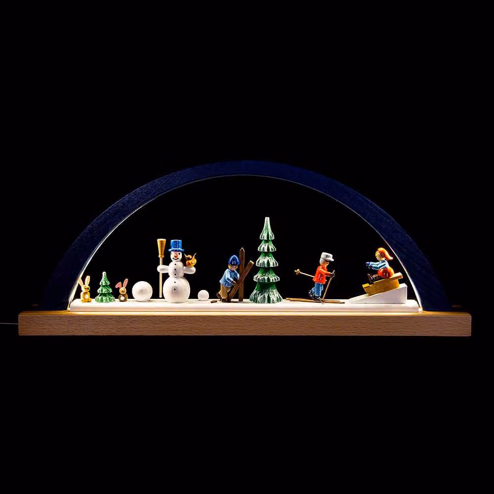 Arco di candele invernale per bambini con pupazzo di neve illuminazione a LED HxL= 16x40cm NUOVO