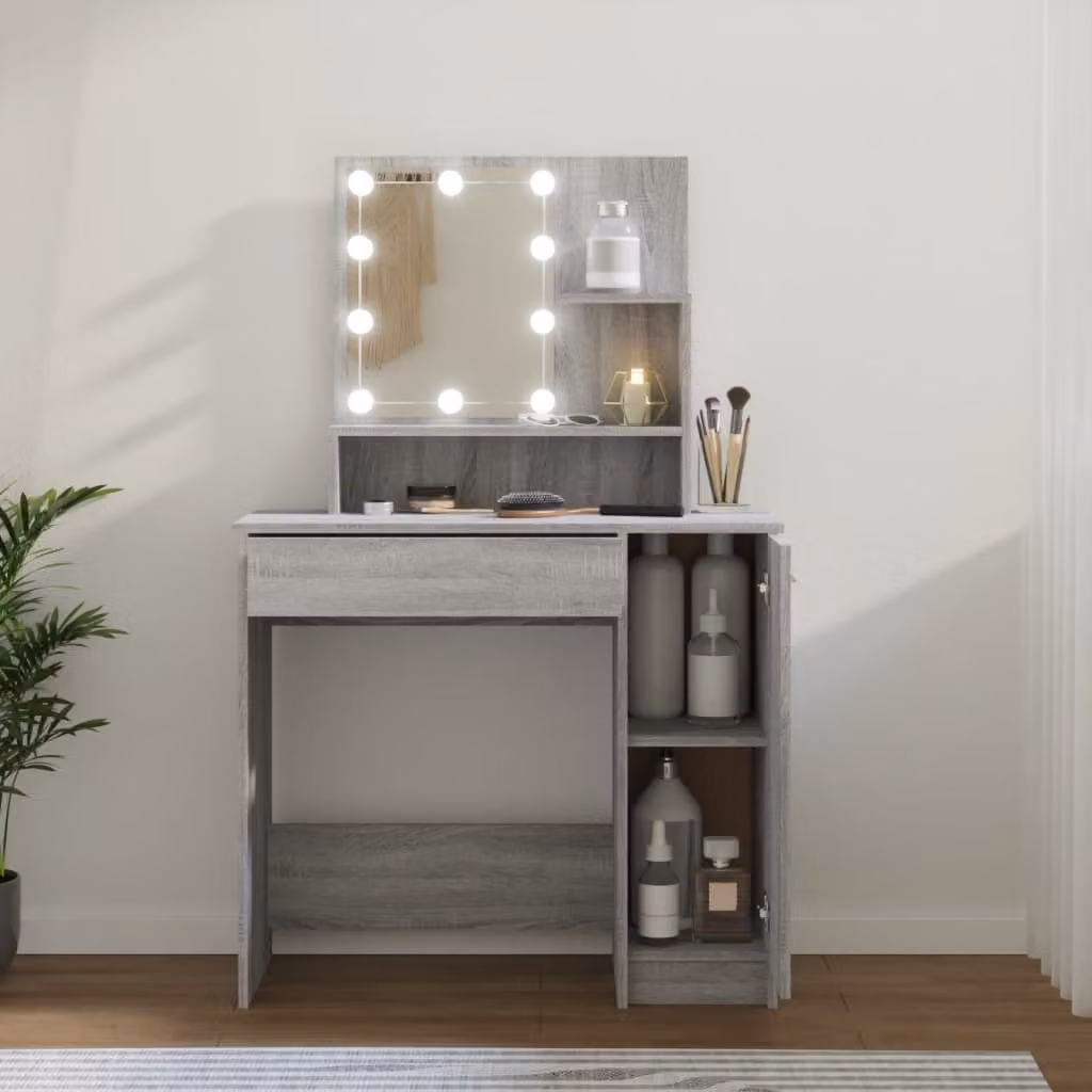 The Living Store Comodino con LED Grigio Sonoma 86,5x35x136 cm