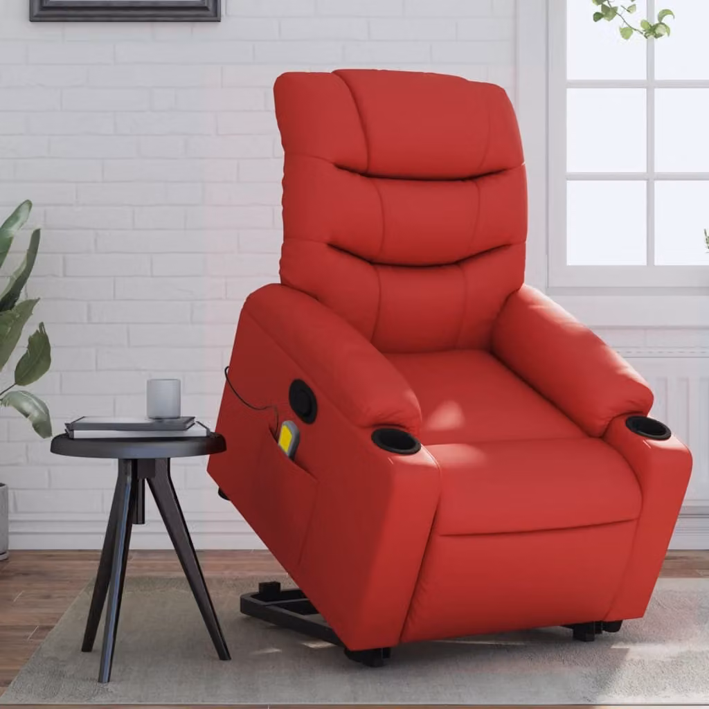 vidaXL Poltrona Alzapersona Reclinabile con Assistenza Elettrica in Similpelle Rossa per Senior – 1