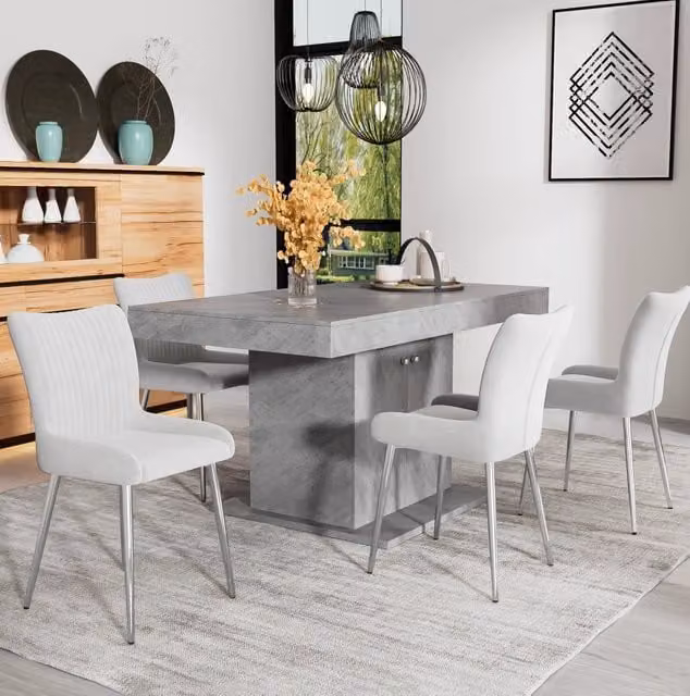 Set di 4 sedie da pranzo in velluto grigio con gambe in metallo; portata 150 kg