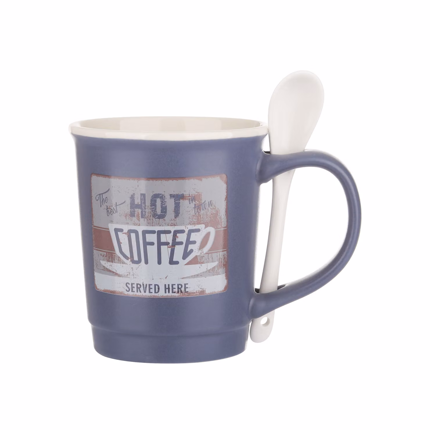 Mug da caffè KASANOVA in ceramica blu con cucchiaino, capacità 400 ml, lavabile in lavastoviglie e utilizzabile in microonde – 2