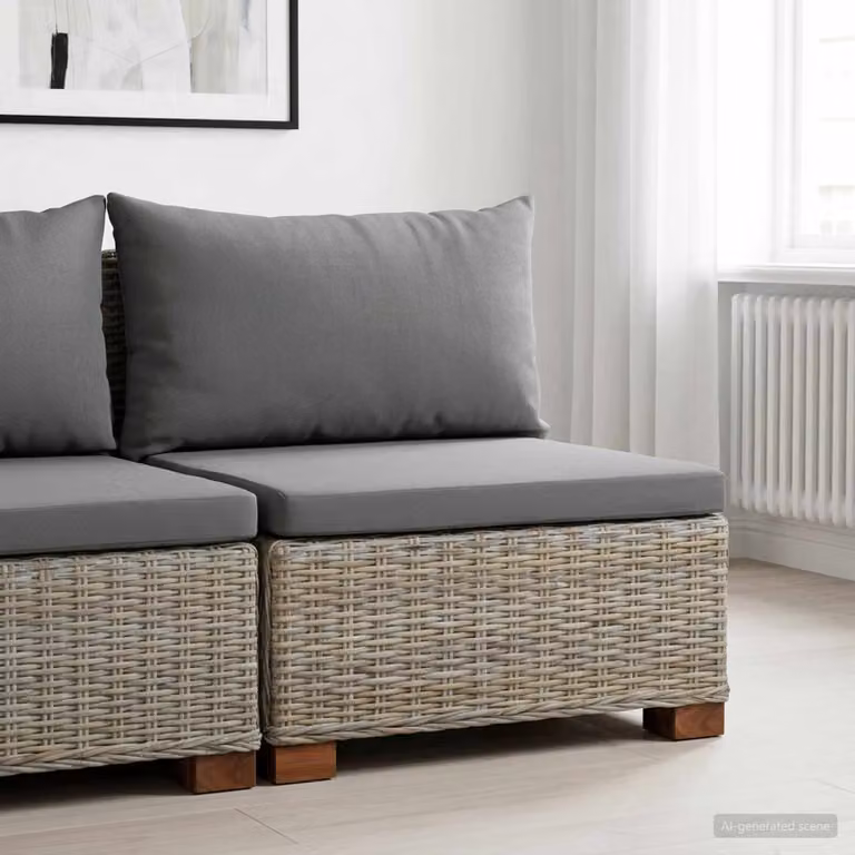 vidaXL Divano ad angolo GENDT in rattan naturale con cuscini grigi e struttura in legno massiccio
