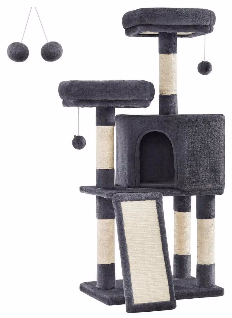Albero tiragraffi per gatti Oskar in sisal e peluche grigio scuro