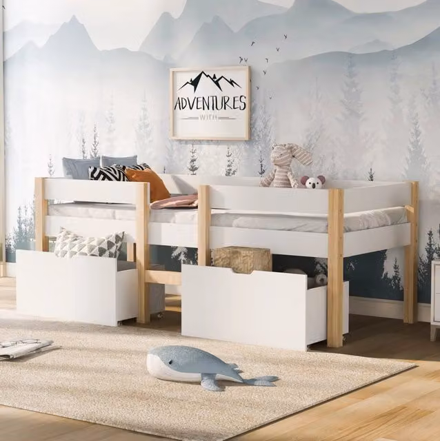 Letto per bambini 90x200 cm; rialzato con sponde; legno bianco (Senza materasso)