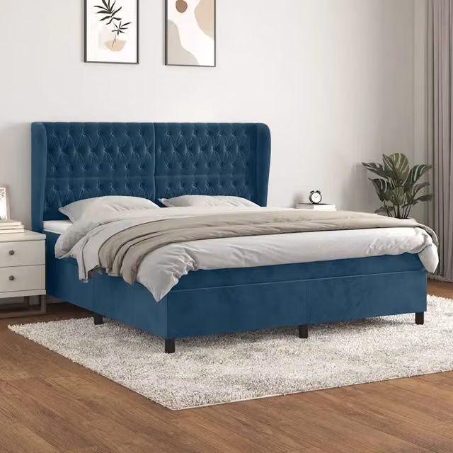 Letto Ibrido con Giroletto a Molle e Materasso vidaXL in Velluto Blu e Bianco L/P: 140 x 200 cm