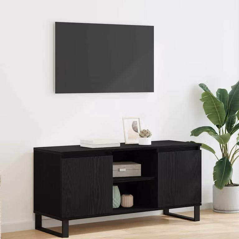 Mobile TV vidaXL moderno in legno ingegnerizzato e metallo, colore nero, L 104 x P 35 x H 50 cm