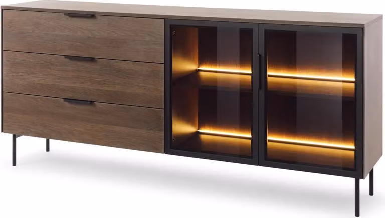 Credenza FURNLUX Lumi in rovere scuro e nero 181 cm / Colore principale: marrone / Dimensioni: 181 x 83 x 39 cm
