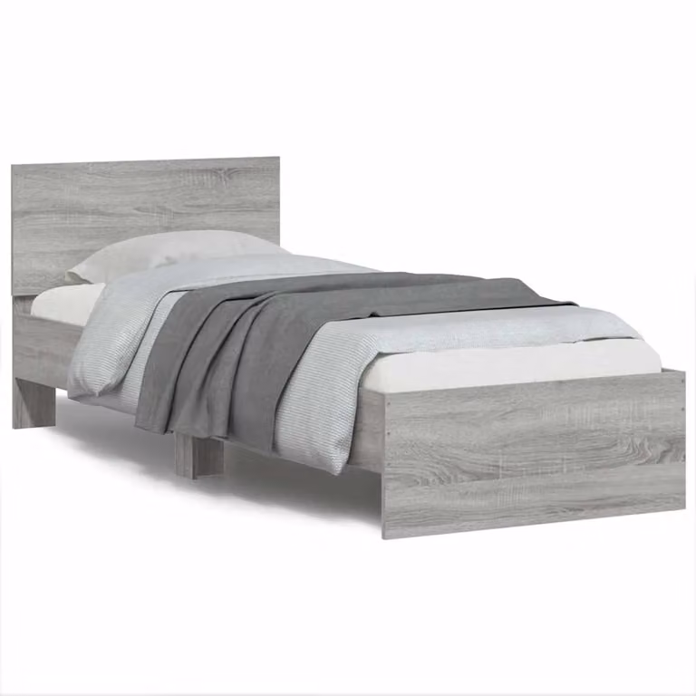 vidaXL Giroletto con Testiera, Illuminazione LED e Porta USB, Grigio Sonoma, L/P/H: 90 x 190 cm