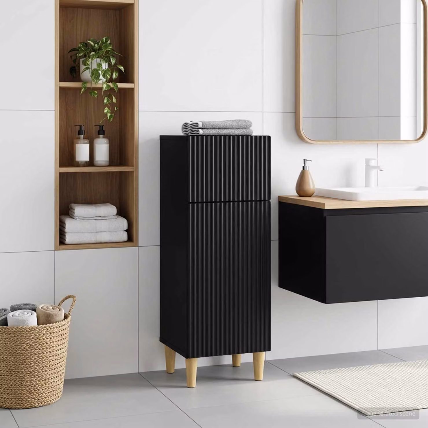 Mobiletto da bagno moderno vidaXL ARNHEM nero con ante a cerniera e ripiani interni L/P/H: 30 x 31 x 80 cm