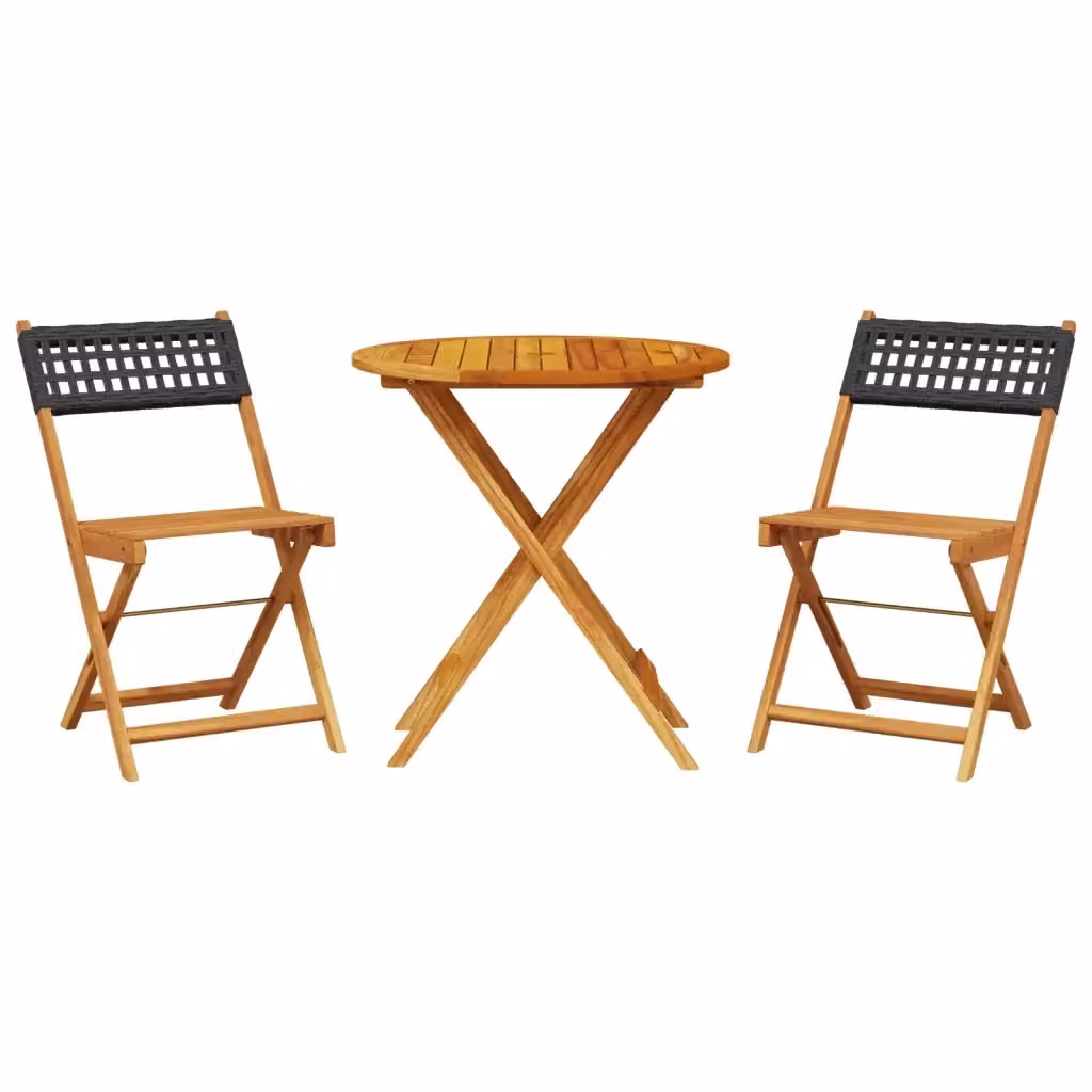 Set da Bistrot vidaXL 3 pz in Polyrattan e Legno di Acacia Nero e Marrone L/P/H: 70 x 52,5 x 80 cm – 2
