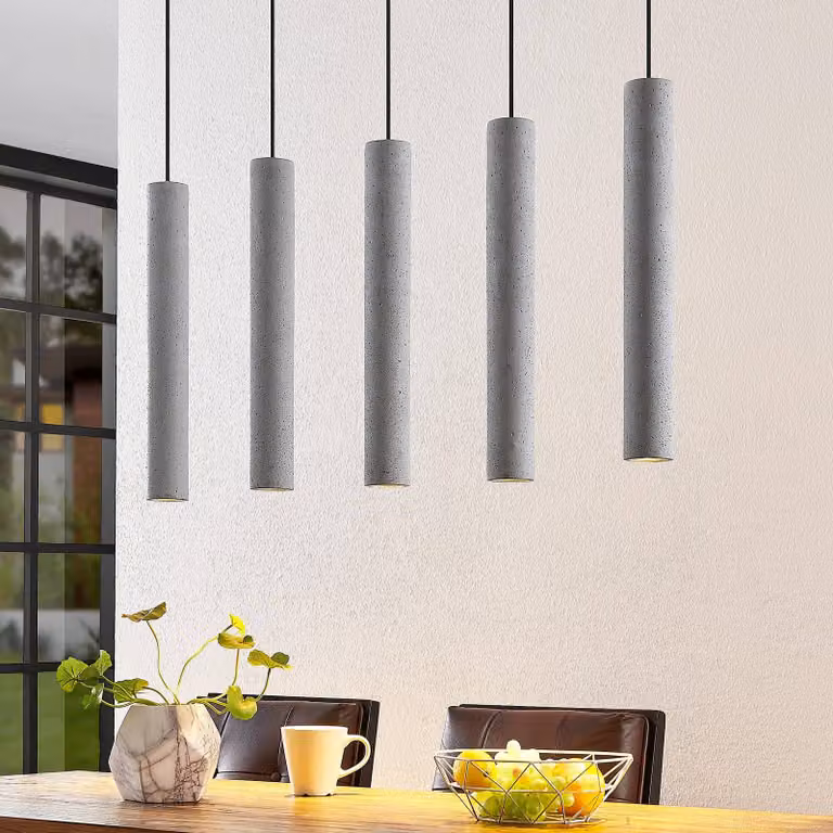 Lampada a sospensione Concretto Lindby, dimmerabile, Alluminio / Grigio / Zincato, Soggiorno / Sala da pranzo, calcestruzzo / cemento, Moderno, Lampada a sospensione