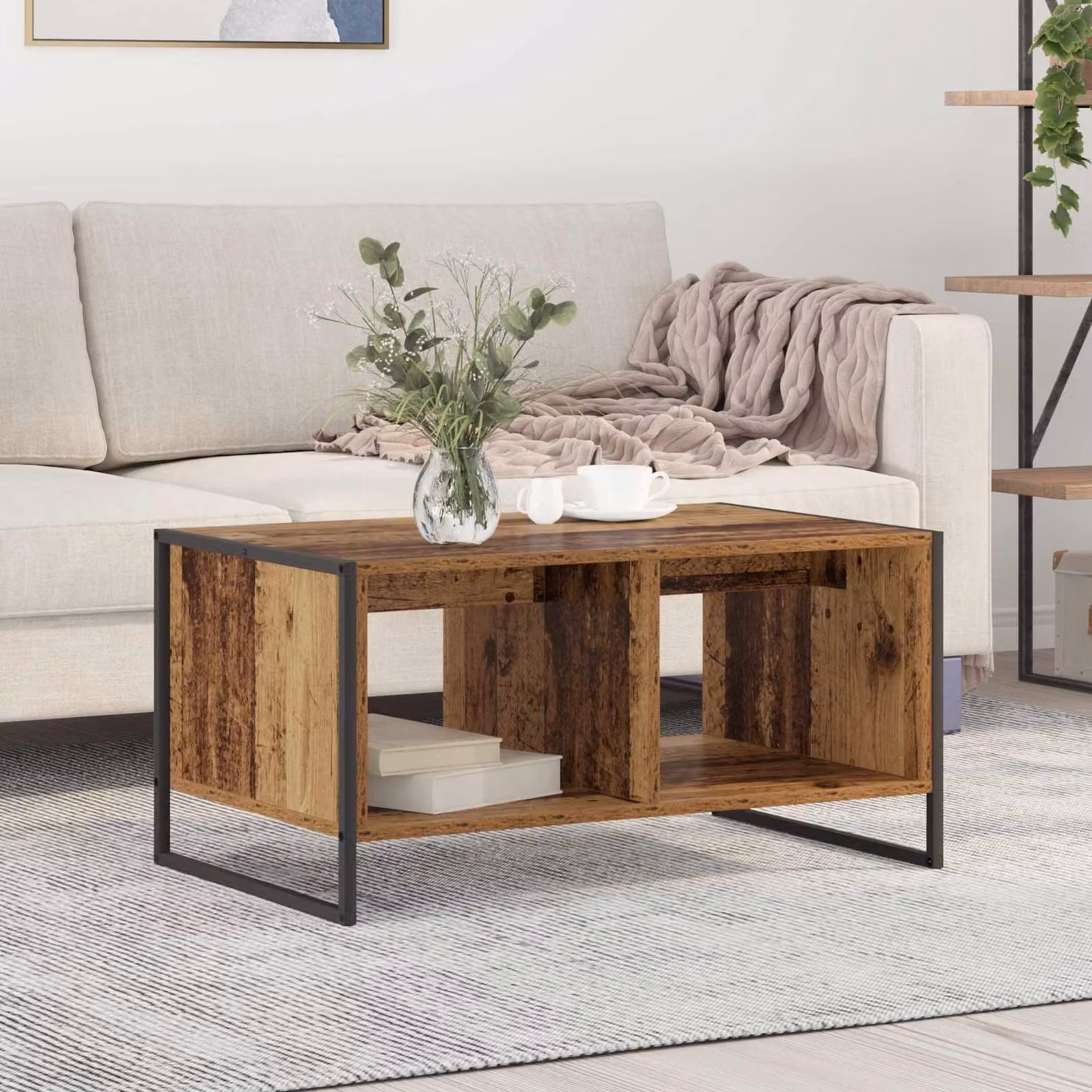 Tavolino da salotto vidaXL in stile industriale, colore marrone, L/P/H: 80 x 50 x 40 cm