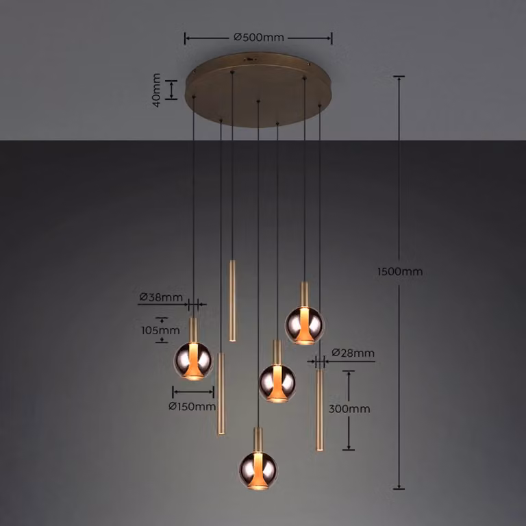 Trio Lighting Lampada a sospensione Melaro, dimmerabile, Alluminio / Grigio / Zincato, Soggiorno / Sala da pranzo, Metallo, Lampada a sospensione