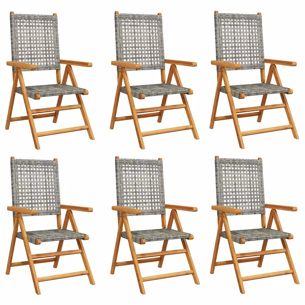 Set di 6 sedie da giardino reclinabili VIDAXL in polyrattan e legno di acacia oliato con cuscini grigi e braccioli – 2