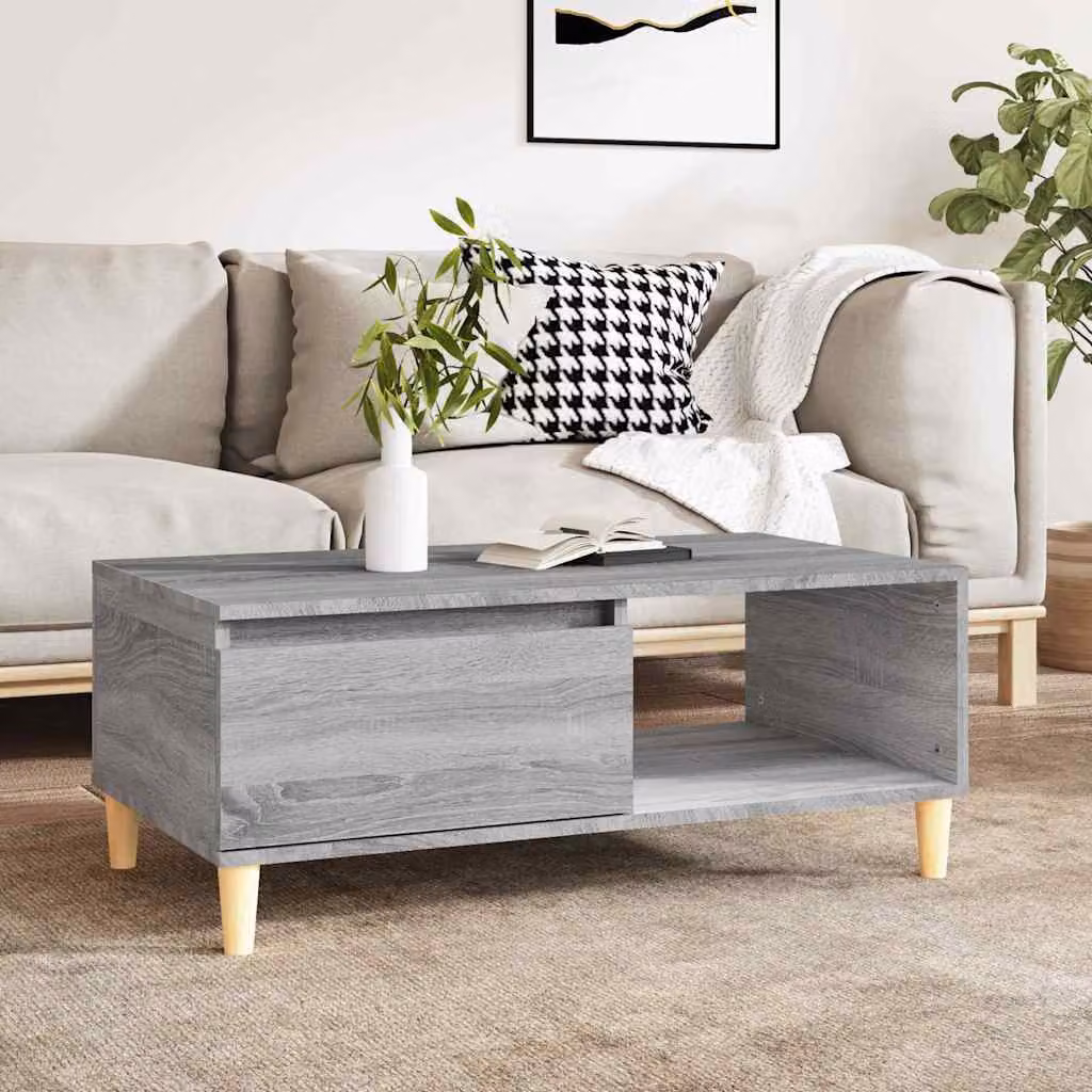 Tavolino da salotto vidaXL in legno multistrato e MDF, colore grigio, L 90 cm x P 50 cm x H 36,5 cm