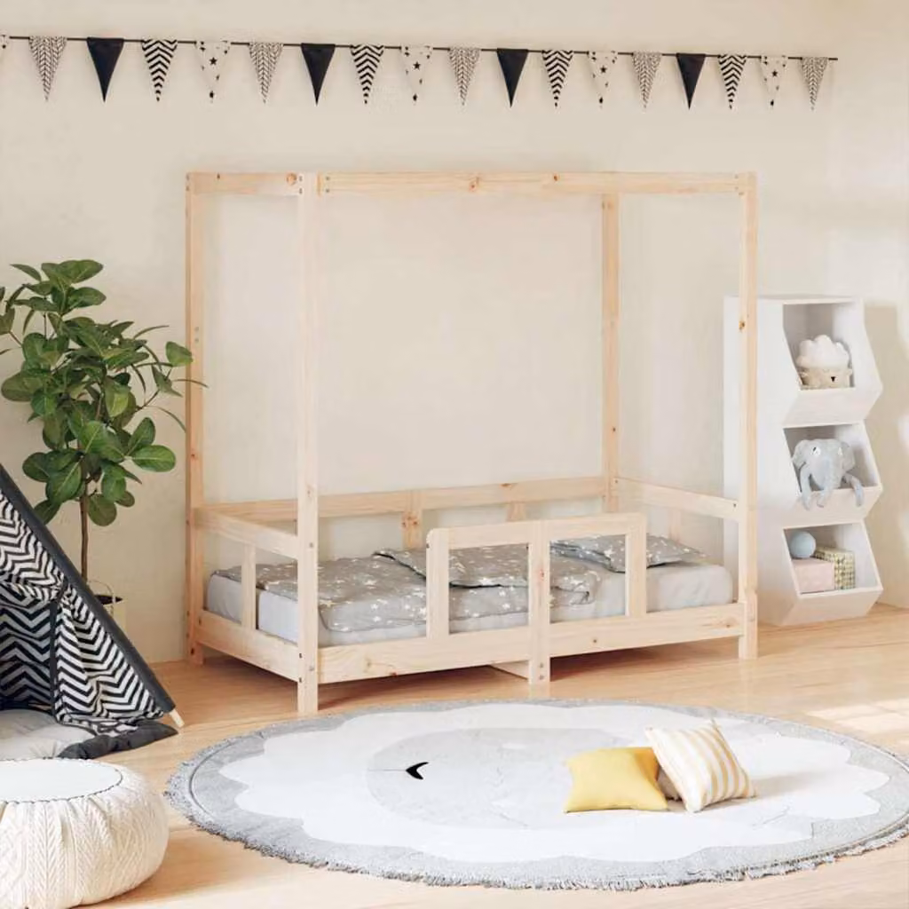 vidaXL Giroletto per Bambini in Legno Massello di Pino Rustico L: 140 cm, P: 70 cm, H: 145,5 cm