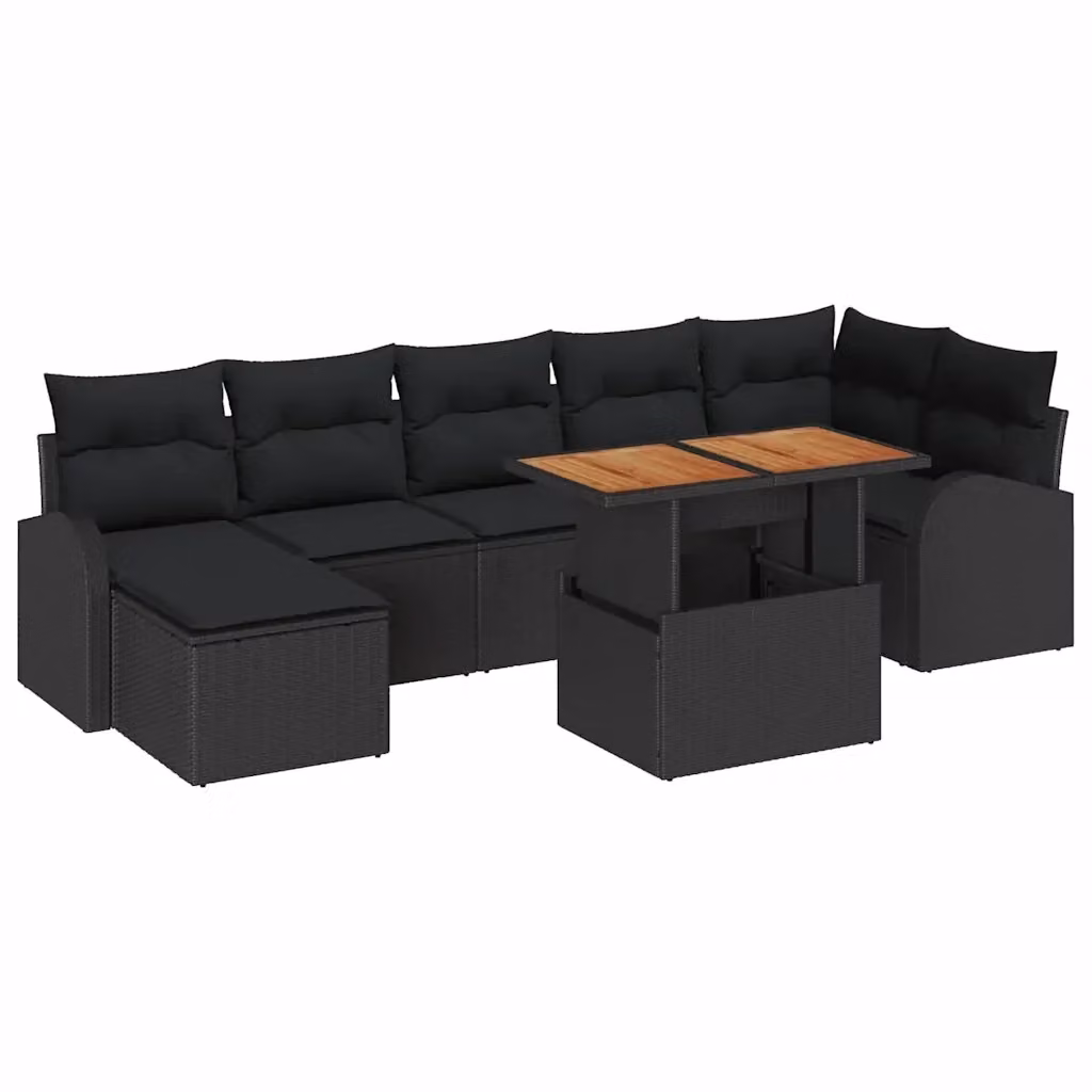 Set Divano da Giardino vidaXL 8 Pezzi a Forma di L in Polyrattan Nero con Cuscini e Tavolino da Esterno – 2