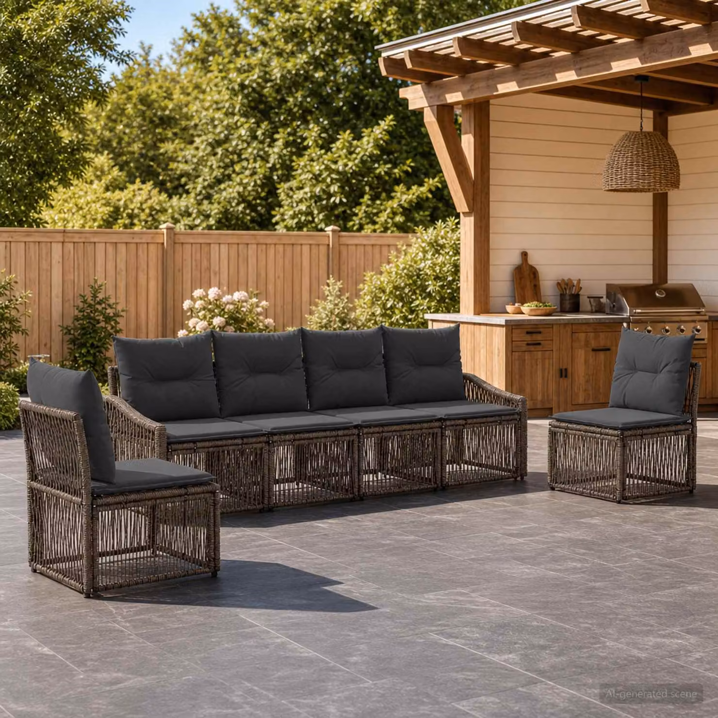 Set Divano da Giardino vidaXL 6 Pezzi Grigio in Polyrattan con Cuscini e Struttura in Acciaio