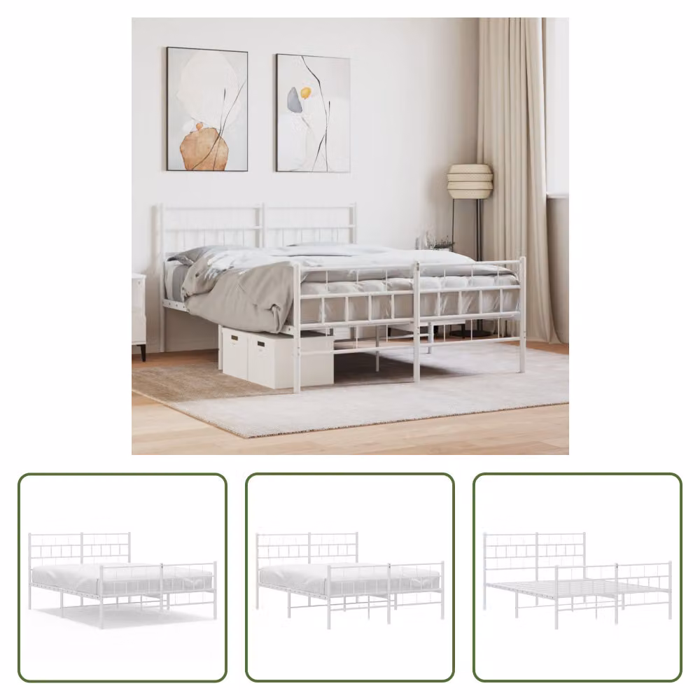 The Living Store Struttura letto con testiera e pediera in metallo bianco 160x200 cm