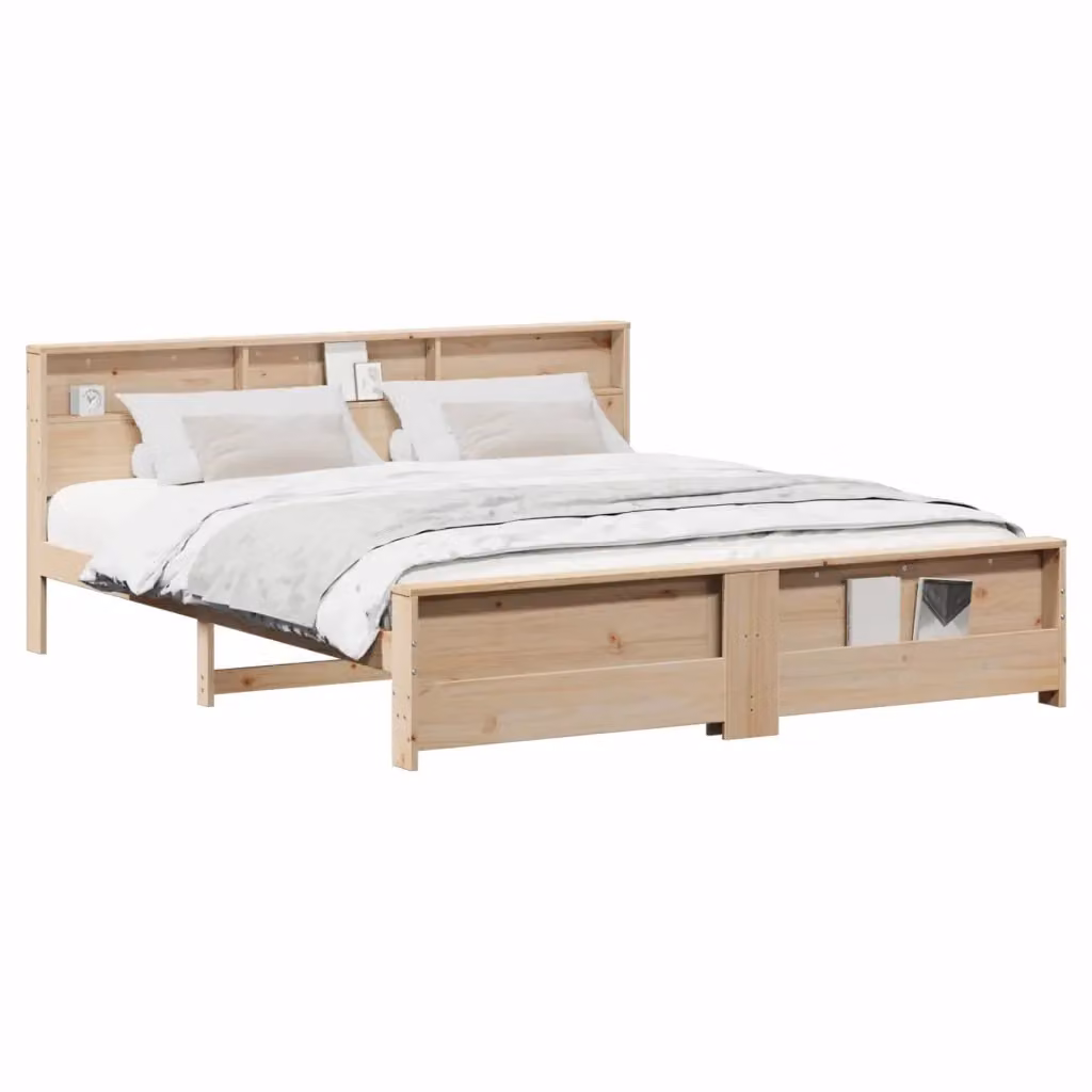 Struttura del letto con scaffali laterali vidaXL in legno di pino e metallo, colore marrone/beige, L/P/H: 180 x 200 x 217,5 cm – 2