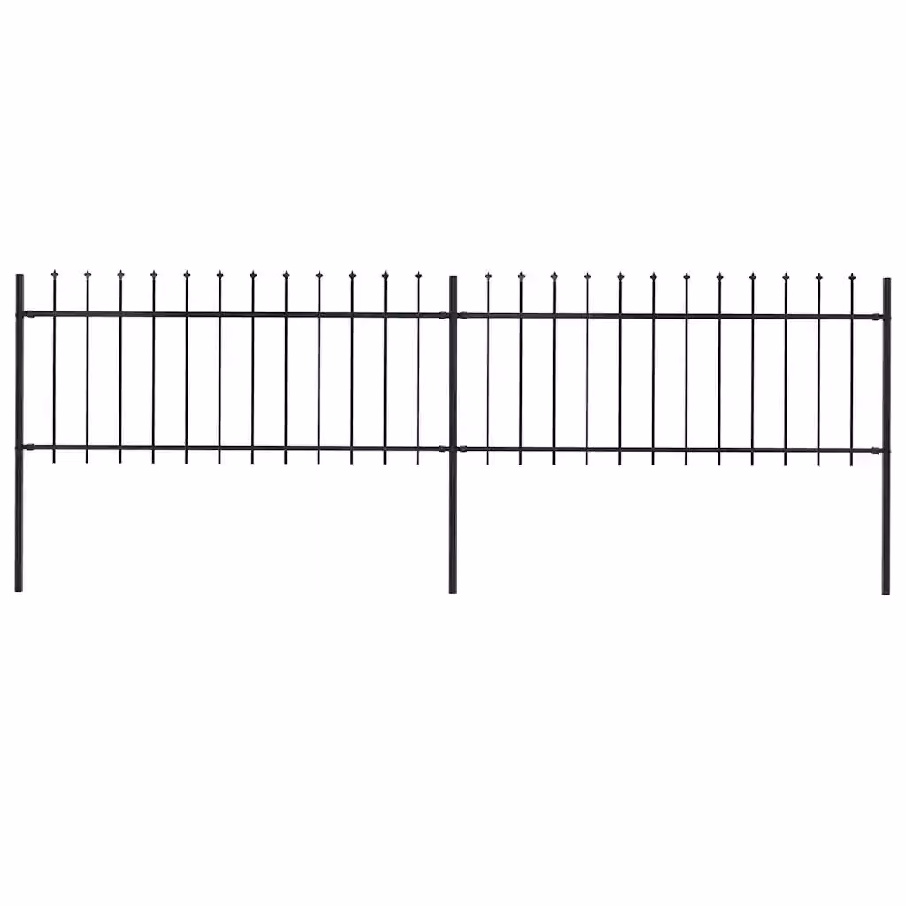 Recinzione da giardino vidaXL con punta a lancia in acciaio nero, L: 337 cm, H: 80 cm