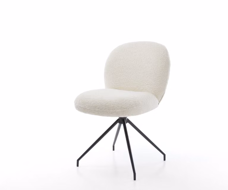 DELIFE Sedia girevole Nube-Flex Bouclé Bianco Struttura a croce conica Nera Girevole a 180° Molle insacchettate