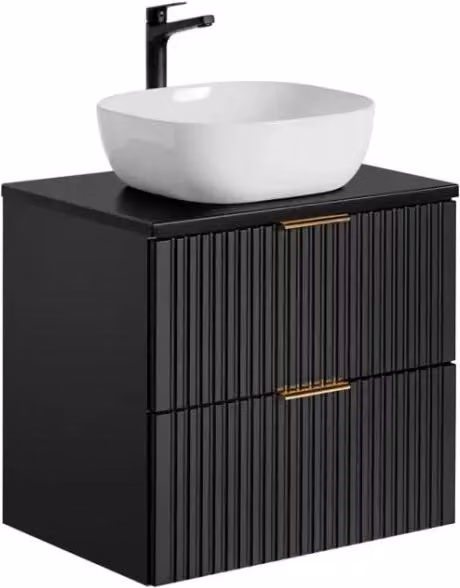 Mobile sottolavabo NOXERA 60 cm – Nero opaco – 2 cassetti + piano per lavabo + lavabo