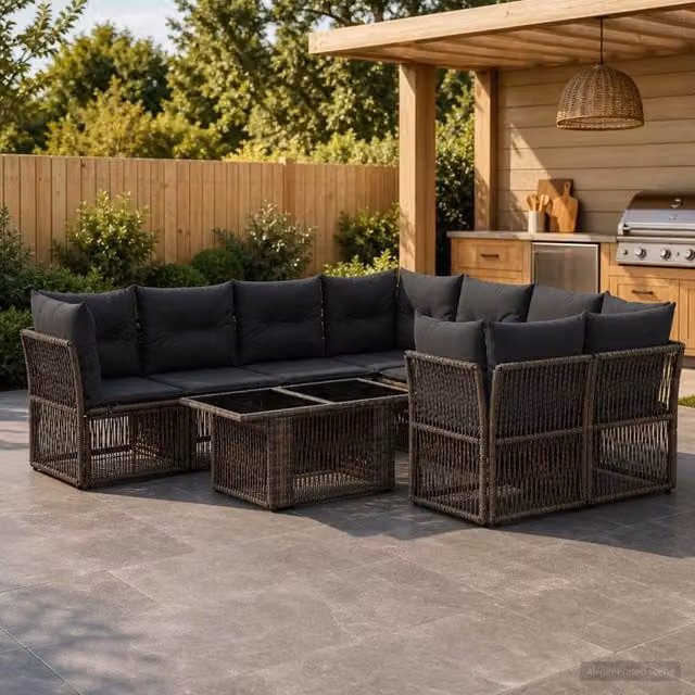 Set Divano da Giardino 9 pz Grigio polyrattan 3436430