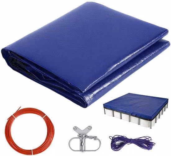 Telo copripiscina rettangolare, dimensioni 210x304 cm - Nero/Blu - Adatto per piscine con struttura di 200x300 cm