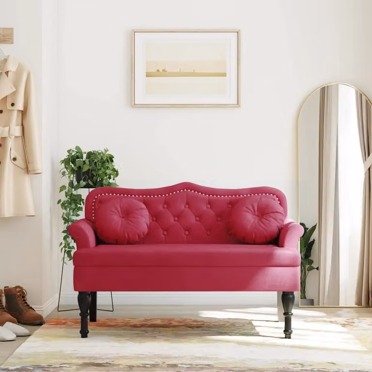 Panca con cuscini vidaXL in velluto rosso con braccioli, L 120,5 x P 65 x H 75 cm