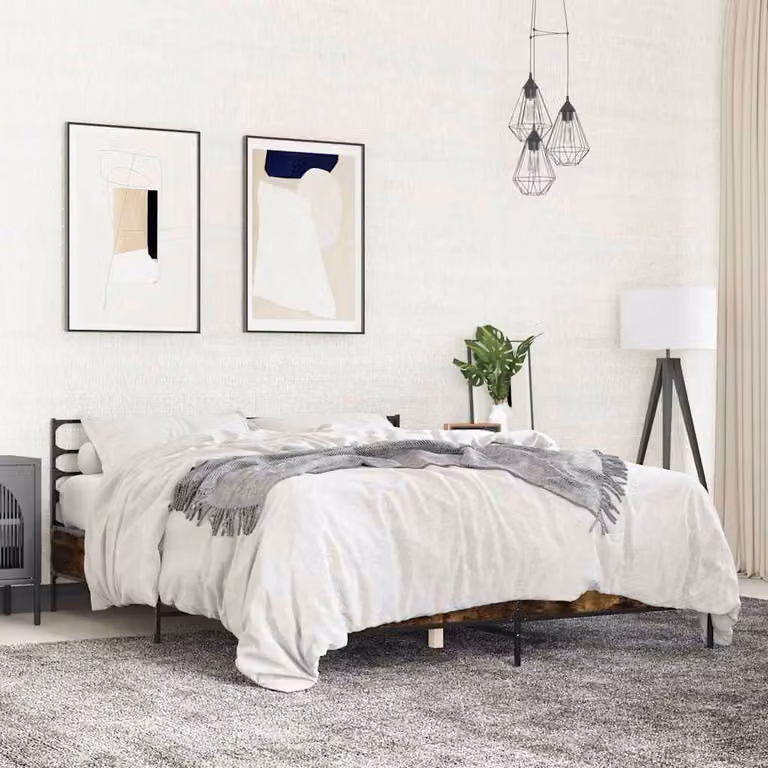 vidaXL Giroletto in Rovere Fumo e Metallo con Doghe in Legno, L/P/H: 150 x 200 x 203 cm